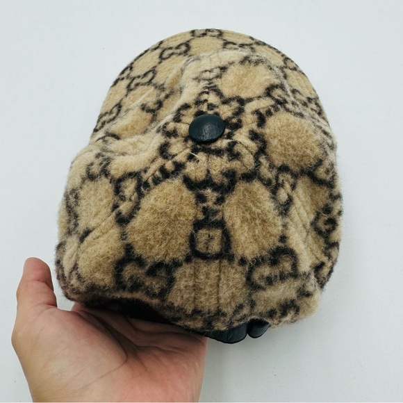 GUCCI Felt Covered Wool GG Monogram Baseball Hat S Beige Ebony - Picture 4 of 8